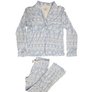 PJ SALVAGE XS Powder Blue Fair Isle Pajama Set Cozy Cabin Core Après Ski‎ Lounge